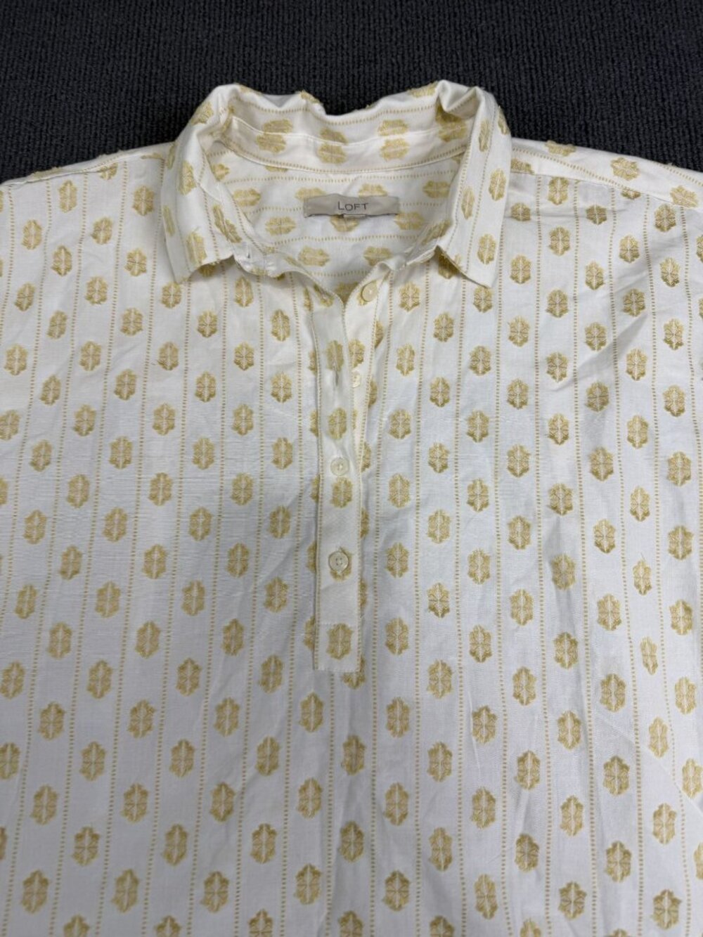 Loft White & Yellow Floral Embroidered Button-Up Top Womens Size M - Picture 5 of 10